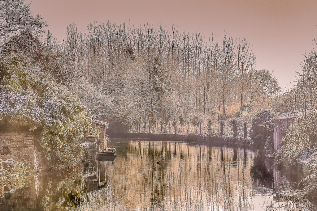 Les quatre éléments : eau - La rivière le Pamproux, en hiver, un jour de givre