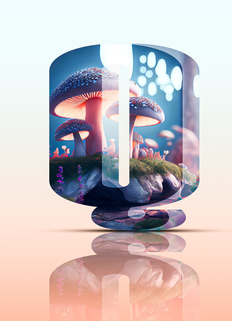 création lettre 3D - champignon hallucinogène - couleur bleu