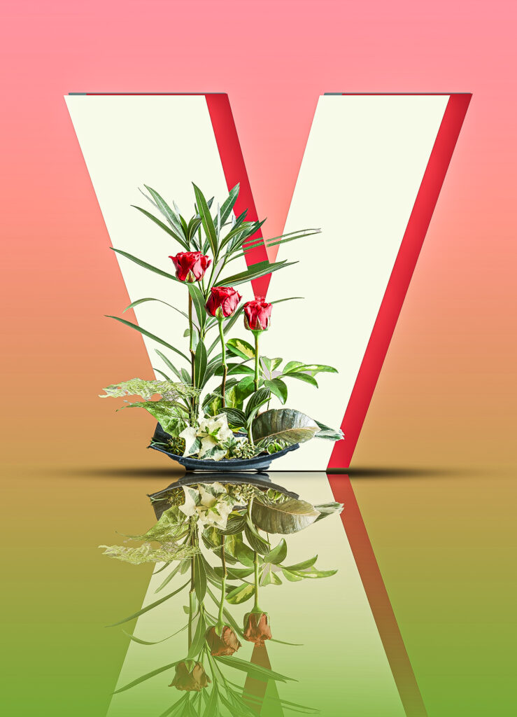 création lettre 3D - fleur - couleur rose et vert