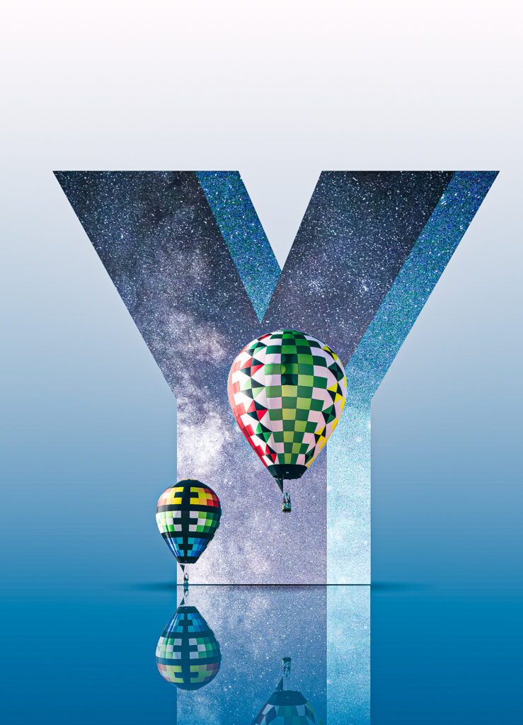 Lettre 3D - , ballons - dominante bleu