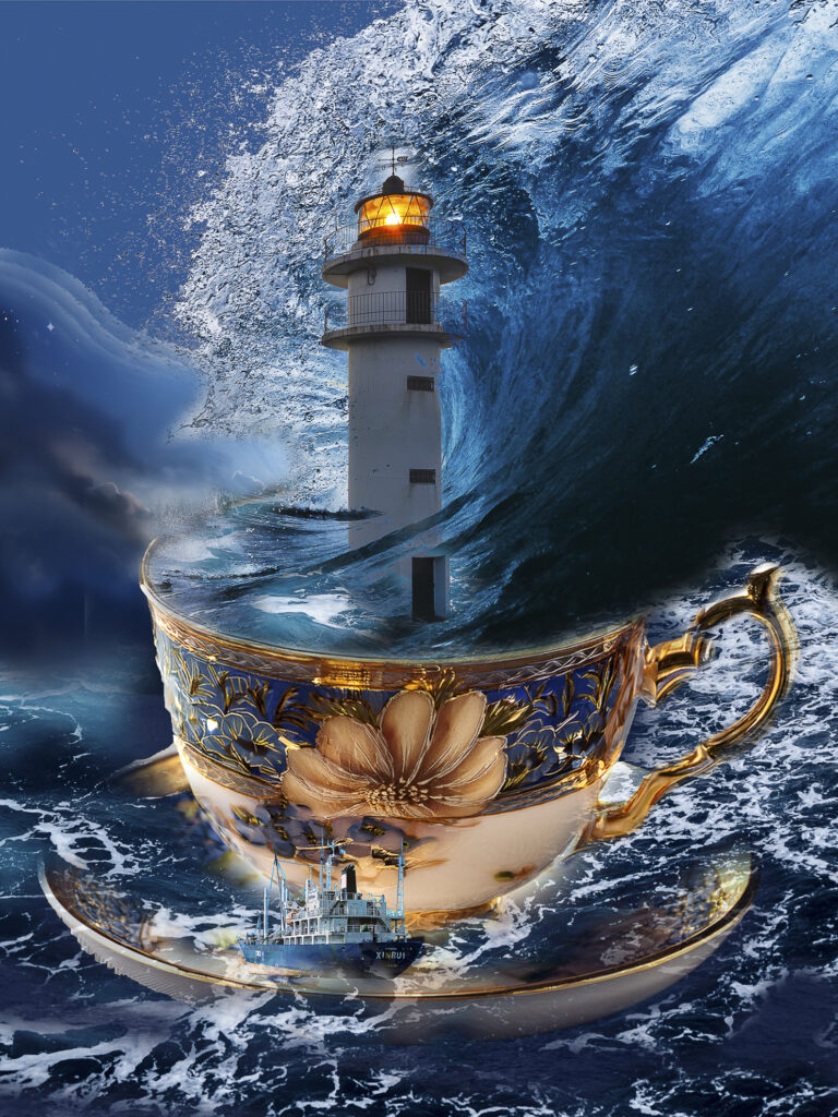 Photomontage d’une tasse avec effet visuel original et décor stylisé