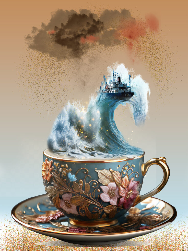 Photomontage d’une tasse avec effet visuel original et décor stylisé